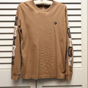 Converse Long-Sleeve Tan Brown T-Shirt Men’s Size XS Cotton Soft Smooth Crisp